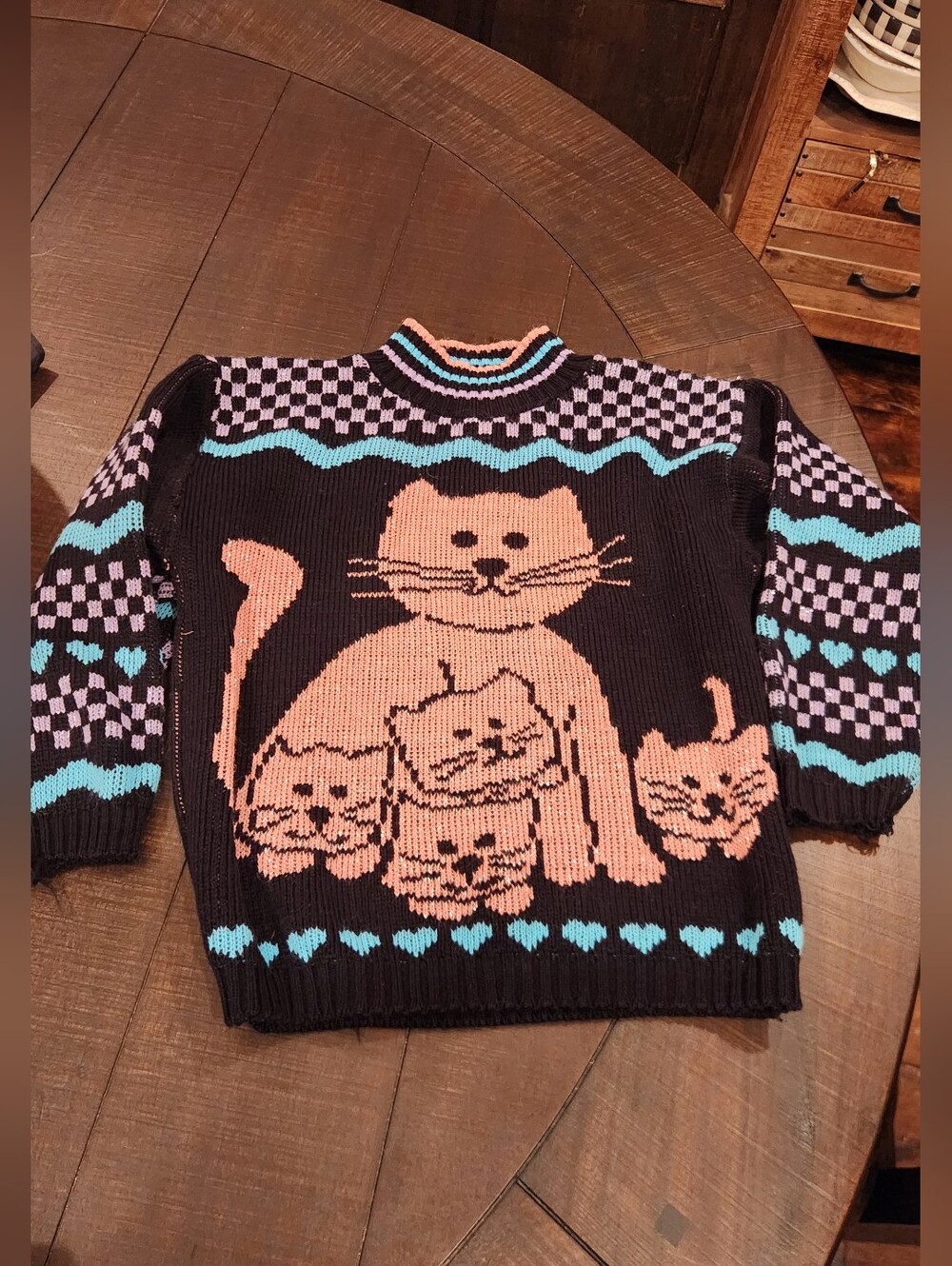 Vintage Kid's Cat And Kitten Sweater Size 6x/7